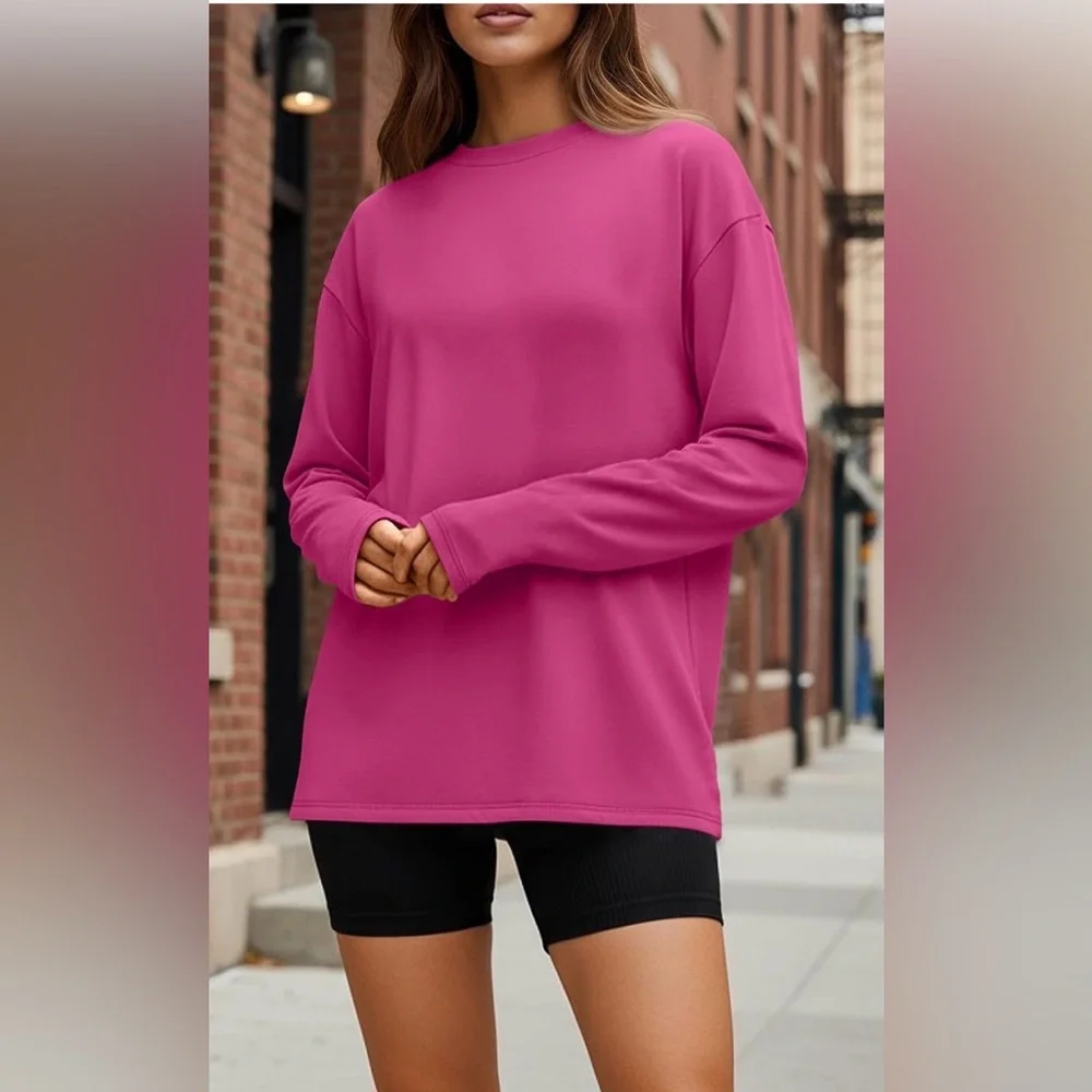 NWT Astrid Rose Pink Long Sleeve Oversized T-Shirt Size Small Soft Knit Tee
